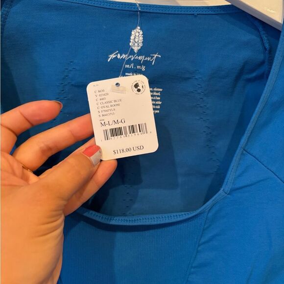 NWT free people movement good karma long sleeve cut out royal blue onesie - Picture 6 of 9